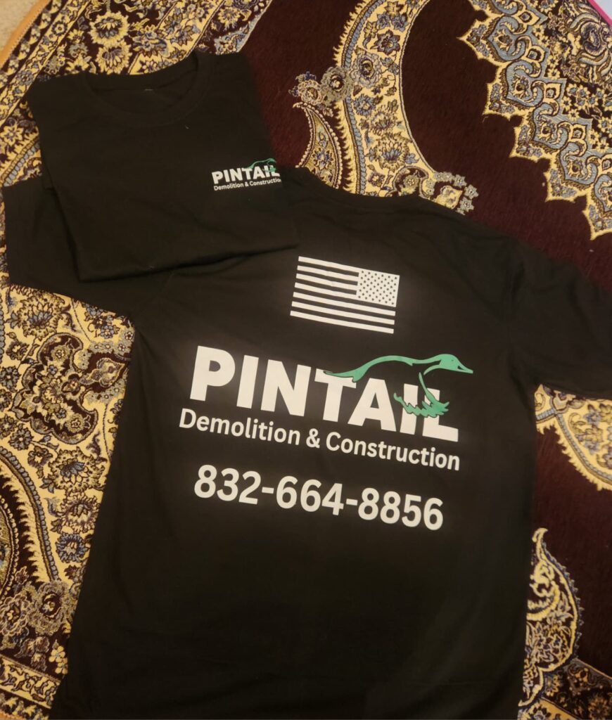 Pintail Demolition and Construction black shirt print